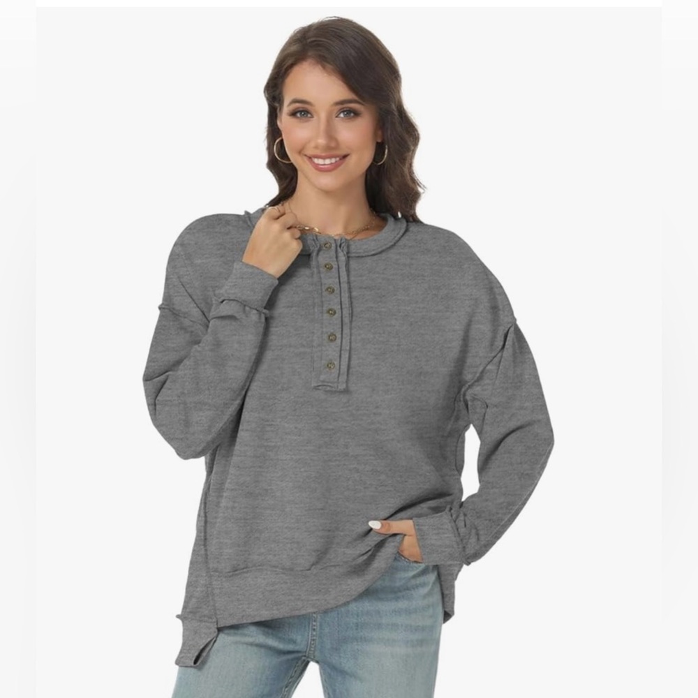 Gray Tanou Women's Oversized Sweatshirts Long Sleeve Casual Pullover Sz L